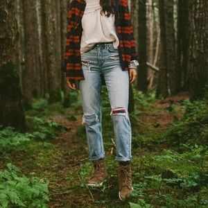 American Eagle | Highest Rise 90s Boyfriend Plaid Patch Distress Jeans